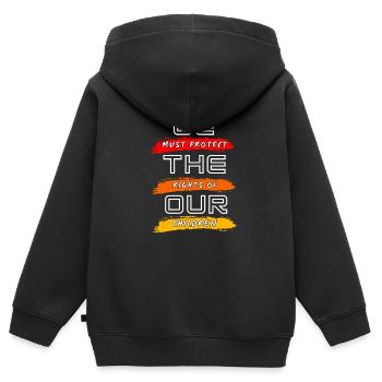 Nous devons protéger les droits de nos enfants - Sweat Premium à capuche zippé enfant bio - noir - Dos - AI Model Kid Male (0cm)