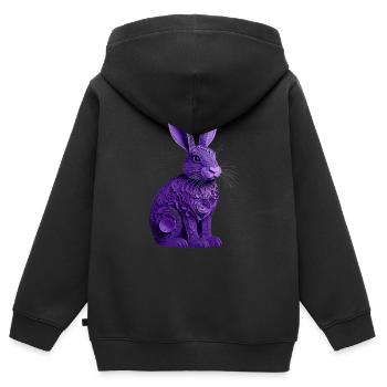 Lapin violet - Sweat Premium à capuche zippé enfant bio - noir - Dos - AI Model Kid Male (0cm)