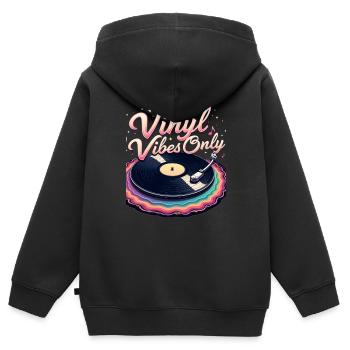Nur Vinyl Vibes - Kinder Premium Organic Zip Hoodie - Schwarz - Hinten - AI Model Kid Male (0cm)