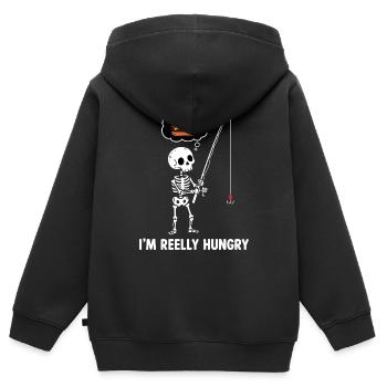 Ich bin hungrig - Kinder Premium Organic Zip Hoodie - Schwarz - Hinten - AI Model Kid Male (0cm)