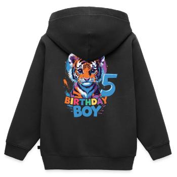 Tigre Anniversaire 5 Ans Anniversaire des enfants - Sweat Premium à capuche zippé enfant bio - noir - Dos - AI Model Kid Male (0cm)
