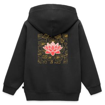 Lotus in Leichtigkeit - stille Kraft sichtbar - Kinder Premium Organic Zip Hoodie - Schwarz - Hinten - AI Model Kid Male (0cm)