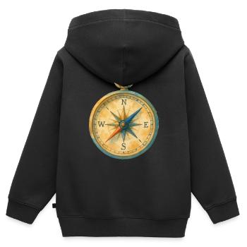 kompass aquarell - Kinder Premium Organic Zip Hoodie - Schwarz - Hinten - AI Model Kid Male (0cm)