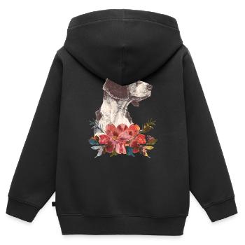 Hund und Blumen - Kinder Premium Organic Zip Hoodie - Schwarz - Hinten - AI Model Kid Male (0cm)