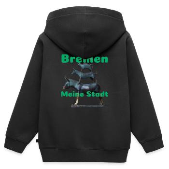 Brême - Sweat Premium à capuche zippé enfant bio - noir - Dos - AI Model Kid Male (0cm)