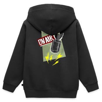Mikrofon - Live Sendung - Kinder Premium Organic Zip Hoodie - Schwarz - Hinten - AI Model Kid Male (0cm)