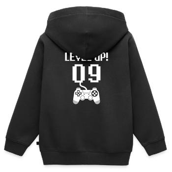 9e anniversaire niveau supérieur - Sweat Premium à capuche zippé enfant bio - noir - Dos - AI Model Kid Male (0cm)