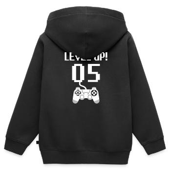 5ème anniversaire niveau supérieur - Sweat Premium à capuche zippé enfant bio - noir - Dos - AI Model Kid Male (0cm)