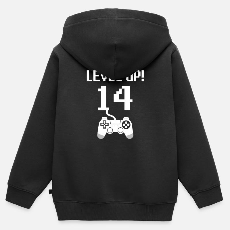 14e anniversaire niveau supérieur - Sweat Premium à capuche zippé enfant bio - noir