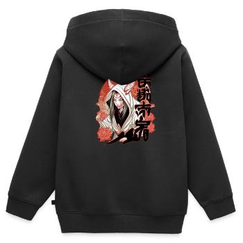 Déesse de la fortune Okame Otafuku Mythologie Déesse - Sweat Premium à capuche zippé enfant bio - noir - Dos - AI Model Kid Male (0cm)
