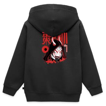 Okame Otafuku conte folklorique japonais déesse de la fortune - Sweat Premium à capuche zippé enfant bio - noir - Dos - AI Model Kid Male (0cm)