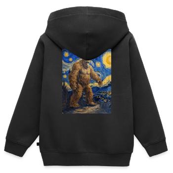 bigfoot, big foot, van gogh, sternenacht - Kinder Premium Organic Zip Hoodie - Schwarz - Hinten - AI Model Kid Male (0cm)