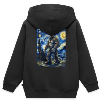 bigfoot, big foot, van gogh, sternenacht - Kinder Premium Organic Zip Hoodie - Schwarz - Hinten - AI Model Kid Male (0cm)