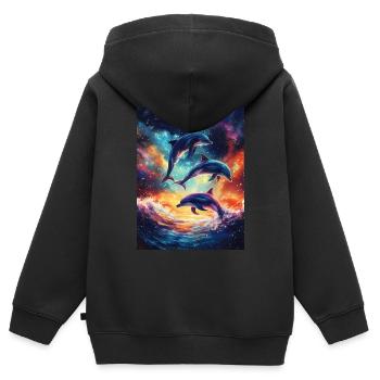 Bunte Delfine Galaxy - Kinder Premium Organic Zip Hoodie - Schwarz - Hinten - AI Model Kid Male (0cm)