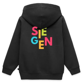 Siegen - Siegerland Design aus dem Kreis Siegen - Kinder Premium Organic Zip Hoodie - Schwarz - Hinten - AI Model Kid Male (0cm)