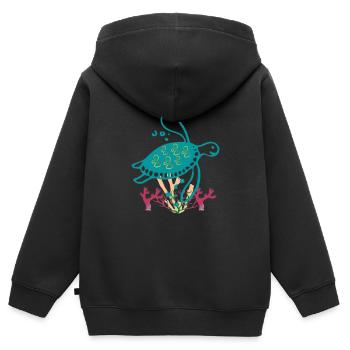 Meeresschildkröte Korallenriff - Kinder Premium Organic Zip Hoodie - Schwarz - Hinten - AI Model Kid Male (0cm)