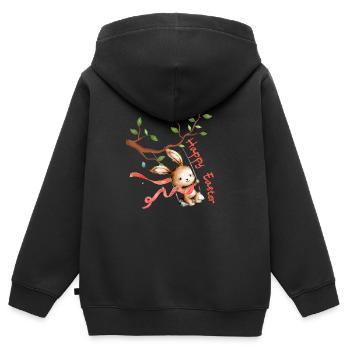 Lapin de Pâques - Sweat Premium à capuche zippé enfant bio - noir - Dos - AI Model Kid Male (0cm)