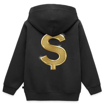 signe dollar - Sweat Premium à capuche zippé enfant bio - noir - Dos - AI Model Kid Male (0cm)