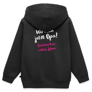 Wir essen jetzt Opa - Satzzeichen retten Leben - Kinder Premium Organic Zip Hoodie - Schwarz - Hinten - AI Model Kid Male (0cm)