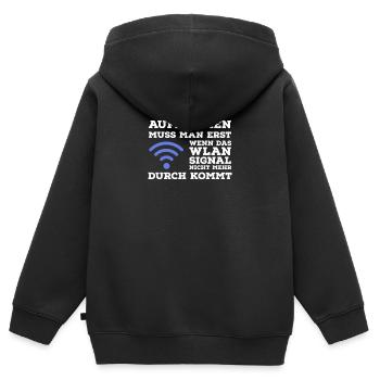 Aufräumen muss man erst wenn das WLAN Signal... - Kinder Premium Organic Zip Hoodie - Schwarz - Hinten - AI Model Kid Male (0cm)