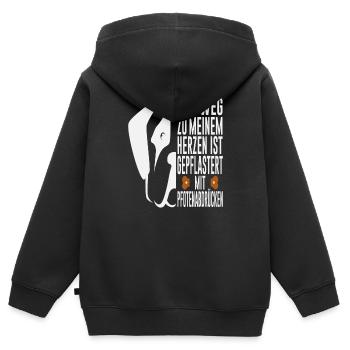 Geschenk Spruch Pfotenabdruck Weg zum Herzen - Kinder Premium Organic Zip Hoodie - Schwarz - Hinten - AI Model Kid Male (0cm)