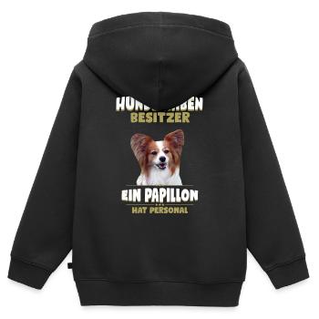 Papillon Tshirt - Papillon Hund Shirt - Kinder Premium Organic Zip Hoodie - Schwarz - Hinten - AI Model Kid Male (0cm)