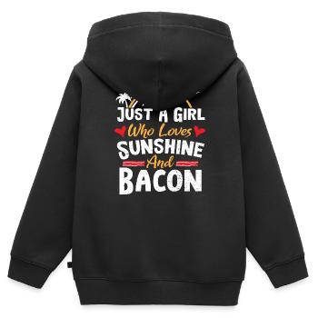 Juste une fille qui aime le soleil et le bacon - Bacon - Sweat Premium à capuche zippé enfant bio - noir - Dos - AI Model Kid Male (0cm)