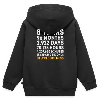 8e anniversaire Filles Garçons, cadeau d’anniversaire de 8 ans - Sweat Premium à capuche zippé enfant bio - noir - Dos - AI Model Kid Male (0cm)