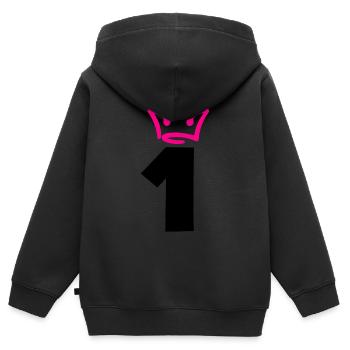 NUMMER EINS 1 Krone - Kinder Premium Organic Zip Hoodie - Schwarz - Hinten - AI Model Kid Male (0cm)