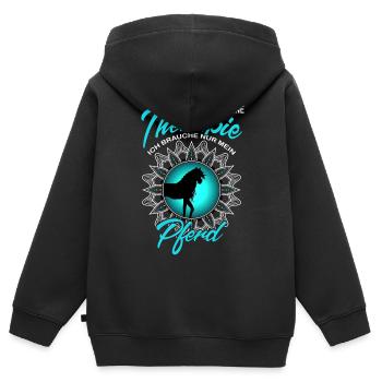 Pferdespruch Reiterspruch Pferd Therapie - Kinder Premium Organic Zip Hoodie - Schwarz - Hinten - AI Model Kid Male (0cm)
