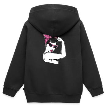Retro Rockabilly Girl Cadeau - Sweat Premium à capuche zippé enfant bio - noir - Dos - AI Model Kid Male (0cm)
