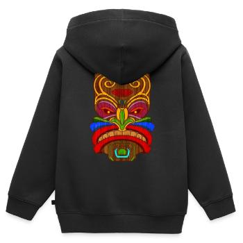Tiki Paradise Tiki Masque Hawaii Été - Sweat Premium à capuche zippé enfant bio - noir - Dos - AI Model Kid Male (0cm)