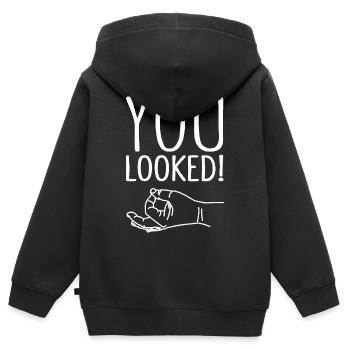 Vous avez regardé le cercle des doigts - Sweat Premium à capuche zippé enfant bio - noir - Dos - AI Model Kid Male (0cm)