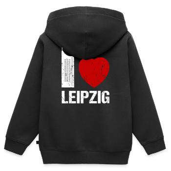 I love Leipzig Skyline Hochhaus Stadt Leipzig - Kinder Premium Organic Zip Hoodie - Schwarz - Hinten - AI Model Kid Male (0cm)