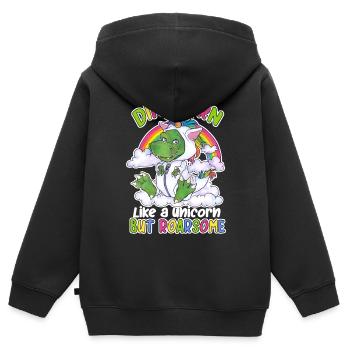 Dinocorn like a Unicorn but Roarsome Niedlich Dino - Kinder Premium Organic Zip Hoodie - Schwarz - Hinten - AI Model Kid Male (0cm)