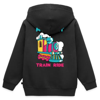 MY FIRST TRAIN RIDE - Eisenbahn Dampflok Zug - Kinder Premium Organic Zip Hoodie - Schwarz - Hinten - AI Model Kid Male (0cm)