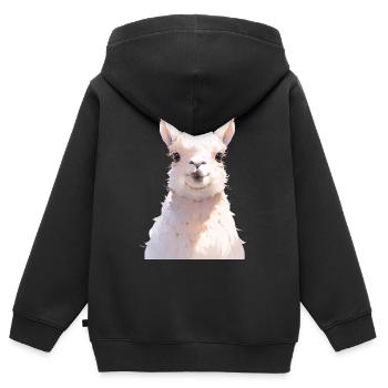 Lama - Kinder Premium Organic Zip Hoodie - Schwarz - Hinten - AI Model Kid Male (0cm)