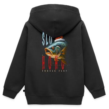 sloth Weihnachtsfisch Slo Ho Ho - Kinder Premium Organic Zip Hoodie - Schwarz - Hinten - AI Model Kid Male (0cm)