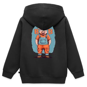Bob le cochon de construction - Sweat Premium à capuche zippé enfant bio - noir - Dos - AI Model Kid Male (0cm)