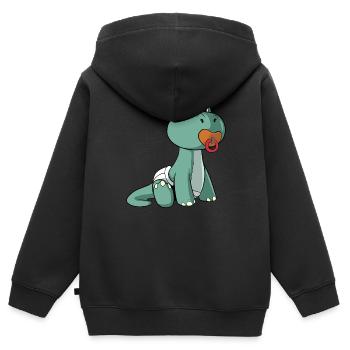 Niedlicher Baby Dino Nuckel Cartoon Dinosaurier - Kinder Premium Organic Zip Hoodie - Schwarz - Hinten - AI Model Kid Male (0cm)