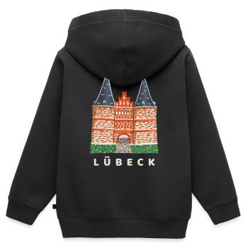 Lübeck Welterbestätte Holstentor, Norddeutschland - Kinder Premium Organic Zip Hoodie - Schwarz - Hinten - AI Model Kid Male (0cm)
