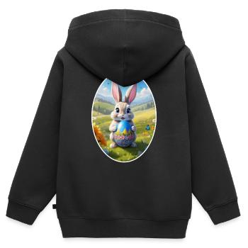 Lapin de Pâques avec oeuf, ovale - Sweat Premium à capuche zippé enfant bio - noir - Dos - AI Model Kid Male (0cm)