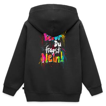 Bevor Du fragst: NEIN! - Kinder Premium Organic Zip Hoodie - Schwarz - Hinten - AI Model Kid Male (0cm)