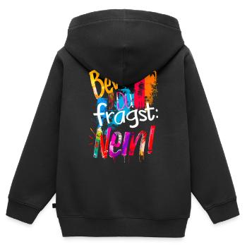 Bevor Du fragst: NEIN! - Kinder Premium Organic Zip Hoodie - Schwarz - Hinten - AI Model Kid Male (0cm)