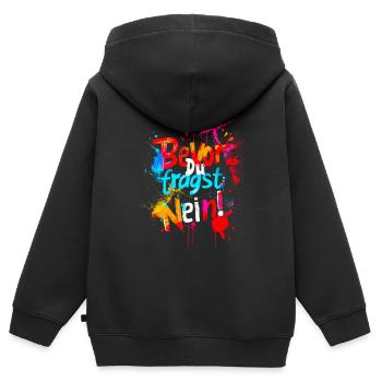 Bevor Du fragst: NEIN! - Kinder Premium Organic Zip Hoodie - Schwarz - Hinten - AI Model Kid Male (0cm)