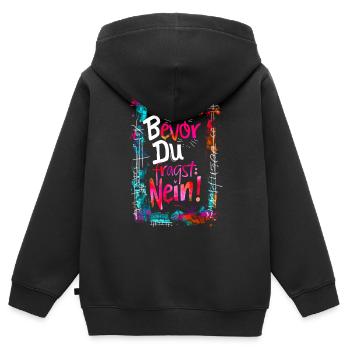 Bevor Du fragst: NEIN! - Kinder Premium Organic Zip Hoodie - Schwarz - Hinten - AI Model Kid Male (0cm)