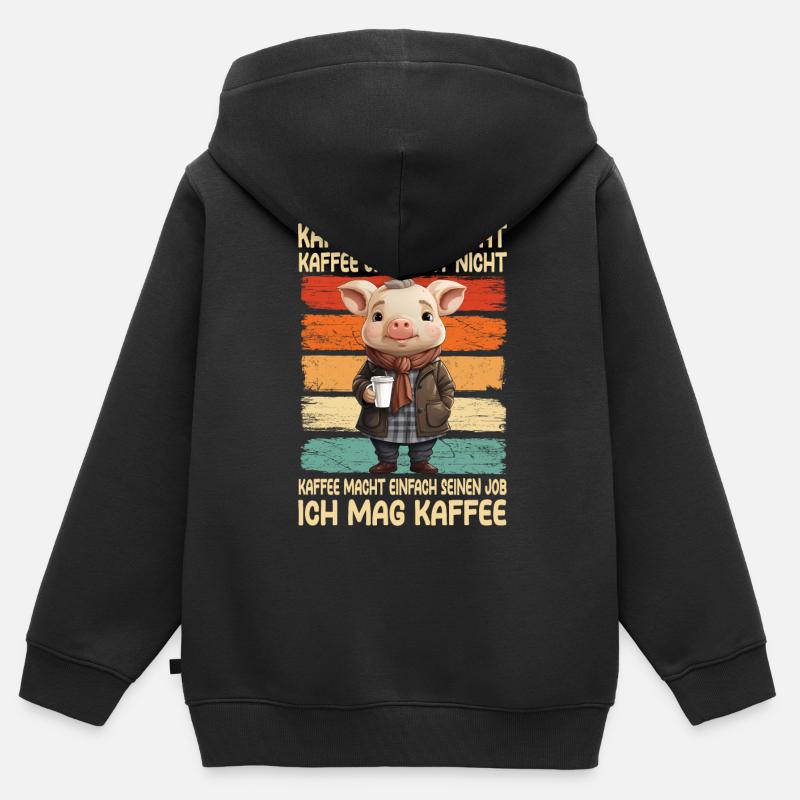 Kaffe taler ikke Kaffe klynker ikke - Premium børne zip-hættetrøje økologisk - sort