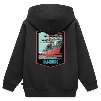 Hamburger Hafen und seine Schiffe - Kinder Premium Organic Zip Hoodie - Schwarz - Hinten - AI Model Kid Male (0cm)