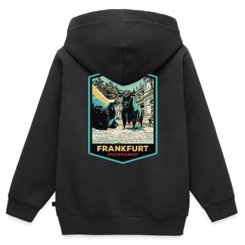 Markante Skulptur an der Frankfurter Wertpapierbörse - Kinder Premium Organic Zip Hoodie - Schwarz - Hinten - AI Model Kid Male (0cm)