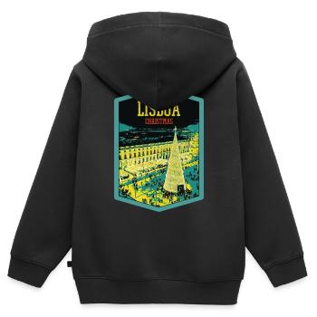 Illustration Handelsplatz, Weihnachten in Lissabon - Kinder Premium Organic Zip Hoodie - Schwarz - Hinten - AI Model Kid Male (0cm)